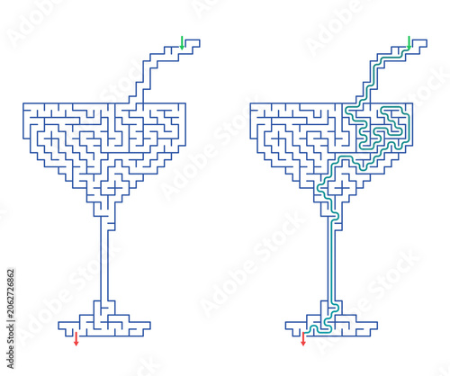 Foto Cocktail maze design in two variations with straw and flag elements