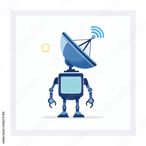 Blue robot with screen and wifi antenna