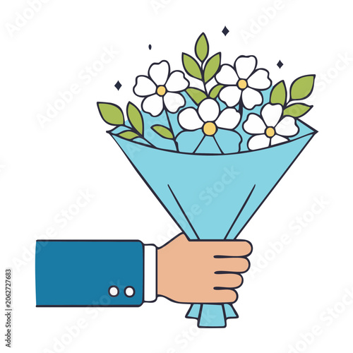 Flat design gift box with ribbon and flowers