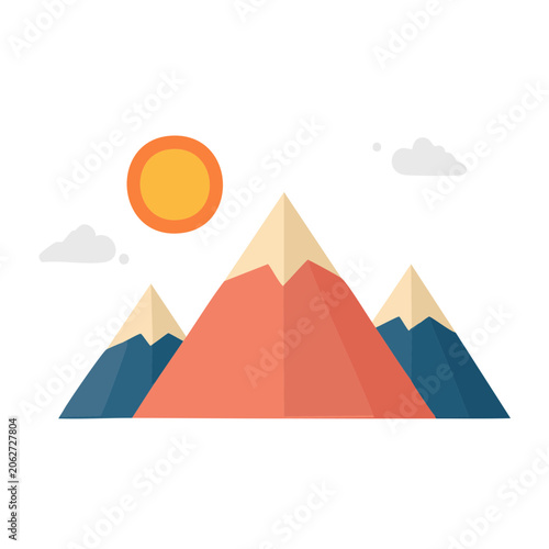 Flat design sun and mountain landscape vector