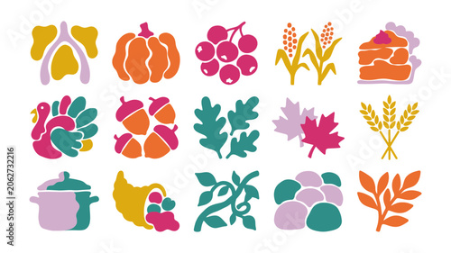 vector set of autumn thanksgiving icons