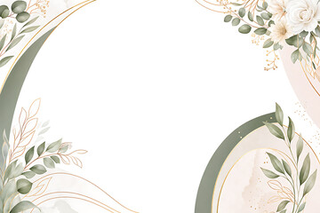 Green leaves and flowers adorn curved lines in decorative border design