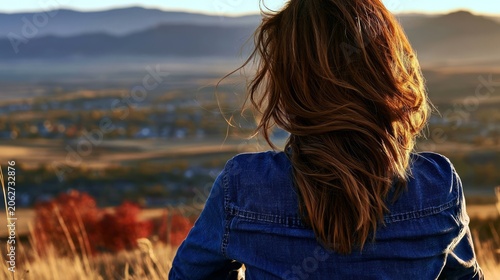 Contemplative Outdoor Portrait of a Woman Enjoying Scenic View in Nature at Sunset