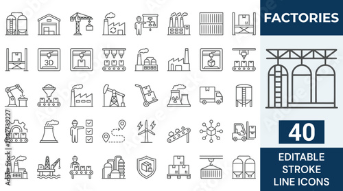 Fotografie Factories web icons in line style