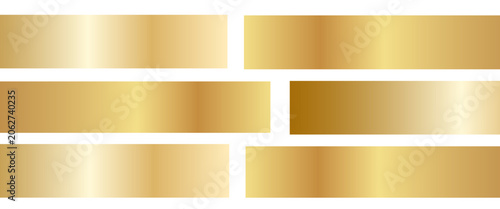 Gold Gradient Vector Element Set Premium Metallic Golden Texture Palette Swatches Pack Champagne Yellow Gold Banner Ribbon Collection Isolated White Background