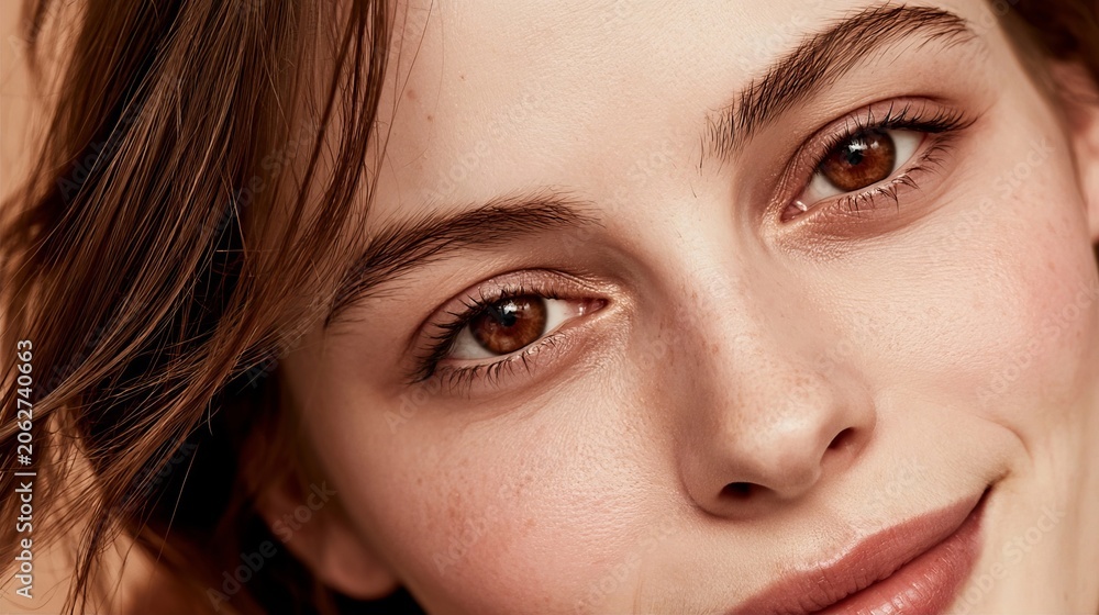Fototapeta premium Close Up Portrait Of A Young Woman With Natural Beauty Clean Fresh Skin And Minimal Makeup Look