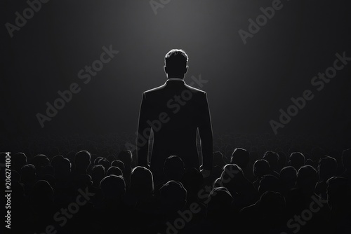 Silhouettes of business people standing in the foreground, with a crowd of men and women in the background copy space, conceptual for human resources or human resources art, Generative AI