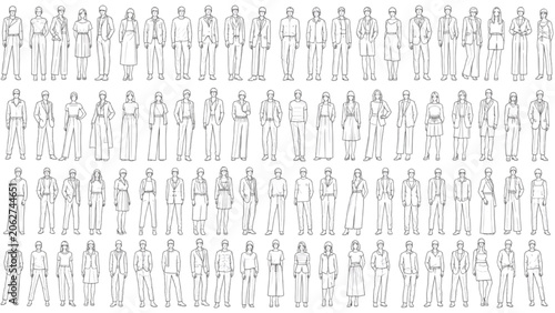 Fotografie 2D AutoCAD Vector illustration of people standing in rows