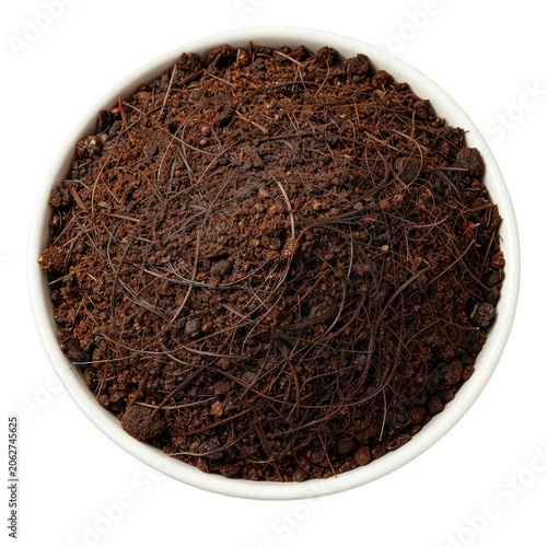 Dark Soil in White Bowl Transparent Background