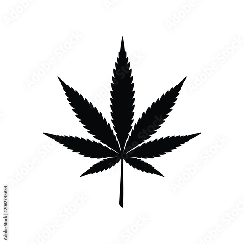 Billede på lærred Black silhouette of a cannabis or marijuana lea icon vector flat design