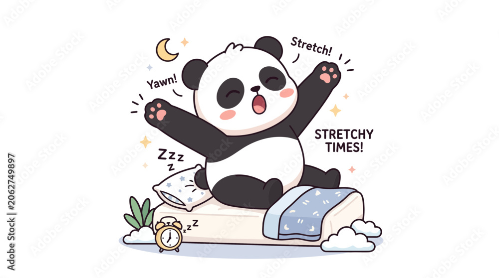 Fototapeta premium Cute Panda Stretching and Yawning in Bed