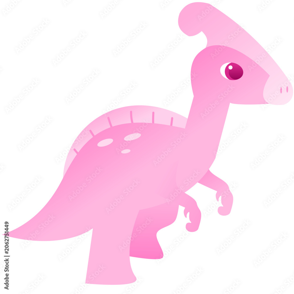 Fototapeta premium Sweet Pink Parasaurolophus Dinosaur Vector with Head Crest