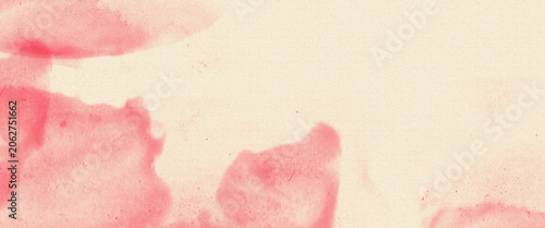 Abstract pink and red watercolor background with soft washes, delicate paint splashes and hand drawn artistic texture on paper for wedding invitation, card, banner and aesthetic design.