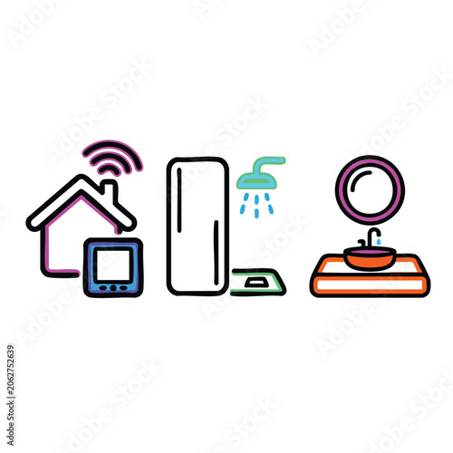 Connectivity smart home devices with colorful icons on white background