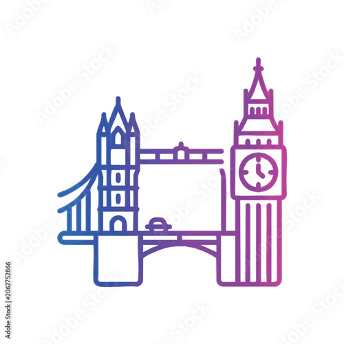 Connectivity tower bridge and big ben london landmark icon gradient color illustration isolated on white background