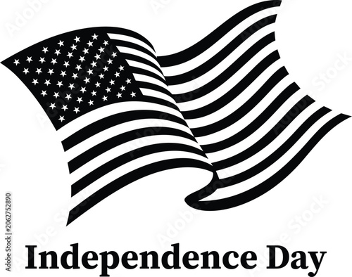 Waving USA Flag Independence Day Fourth of July Black and White