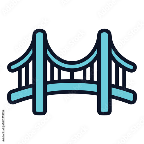Connectivity a vibrant teal suspension bridge icon isolated on white background with bold black outlines and sleek design