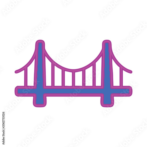 Connectivity a vibrant illustration of a suspension bridge with blue and pink hues isolated on white background