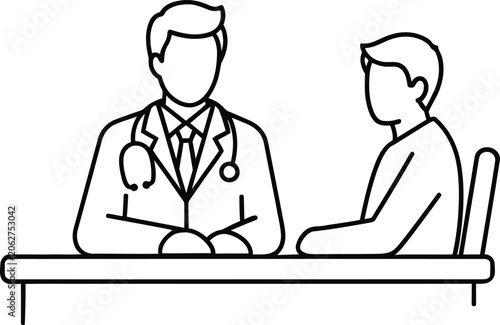 Doctor consulting patient medical icon line art illustration