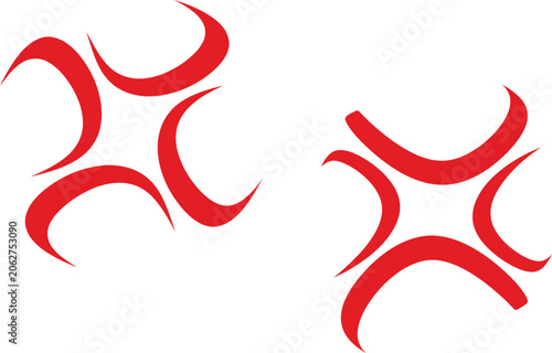 Red Anime Anger Symbol Set on White Background