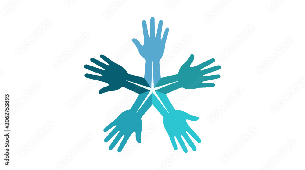 Fototapeta premium Diverse Hands Reaching Together Forming Star Shape - Unity and Teamwork Concept