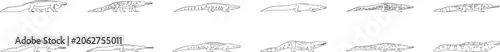 Crocodile collection, line art, alligator, symbol, side view, wildlife, blueprint, editable stroke, vector, illustration