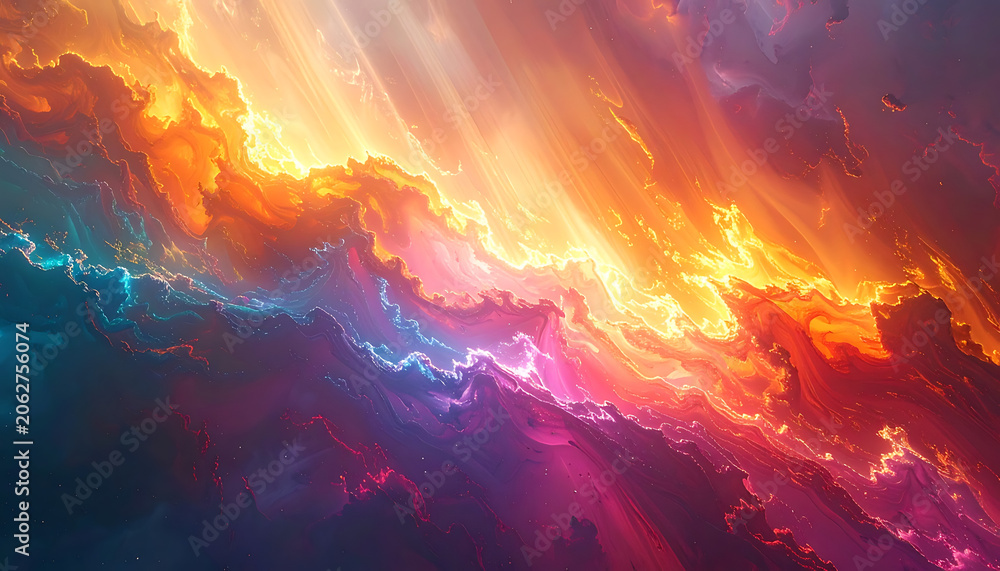 Fototapeta premium vibrant abstract energy flow with swirling nebula clouds in orange purple and blue hues for cosmic background