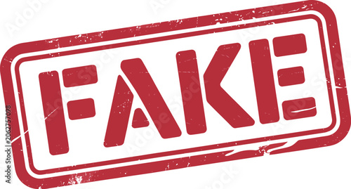 Tableau sur toile Fake rubber stamp, red ink label for misinformation detection disinformation alert fact checking and false claim verification design