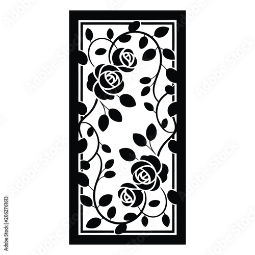 Vintage Rose Vine Floral Border Black And White Illustration, rose