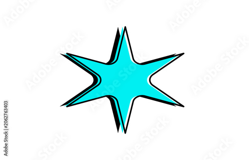 Vibrant Cyan Blue Six Pointed Star Asset with Offset Black Layer Outline Isolated on Transparent Background