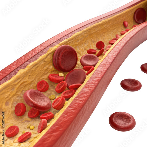 Blood cells flowing inside a human artery illustration