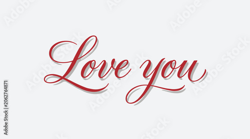 Foto Elegant Red Calligraphy Love You Text with Soft Drop Shadow for Romantic Valenti