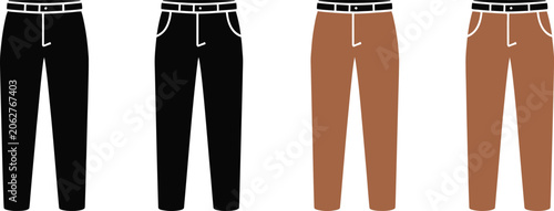 Foto Men's pants vector, black and brown trousers featuring slim fit and classic fit styles for apparel mockup fashion branding and clothing design