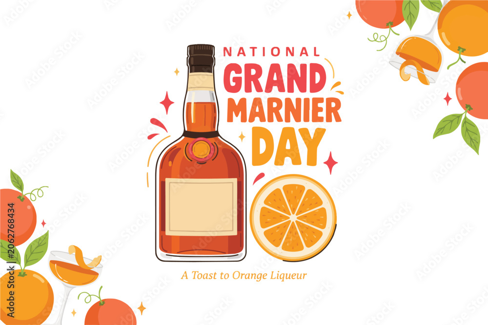 Fototapeta premium National Grand Marnier Day Vector Illustration, Citrus Orange Liqueur Celebration Drink Design
