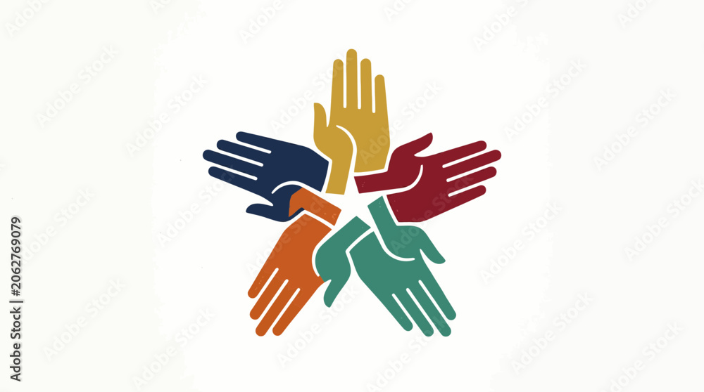 Fototapeta premium Diverse Hands Forming Star Shape - Unity, Teamwork, Connection, Inclusion, Support