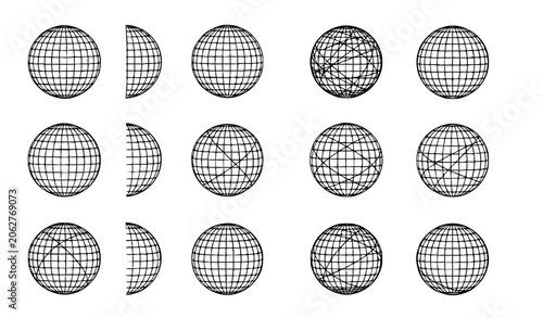 Valokuva Striped globe grid sphere vector illustrations with geometric latitude longitude