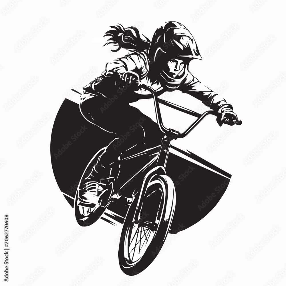 Naklejka premium Female BMX Freestyle Rider Silhouette Vector Illustration On White Background
