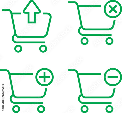 Add to cart shopping icon clean outline vector, minimal blue line style, isolated on light background for modern eCommerce UI design