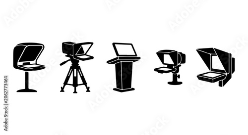 Konstfotografi Teleprompter Equipment Icons, Broadcast Studio Gear, Speech Presentation Tools,