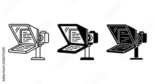 Foto Teleprompter Icons Set, Camera Script Display, Speech Device Vector Graphics