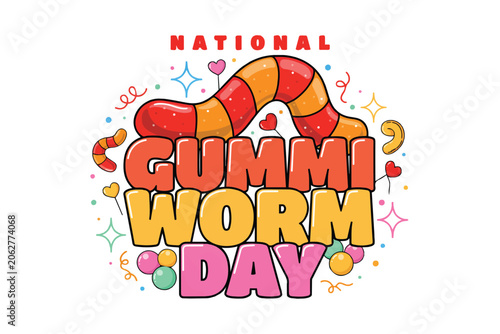 Fotografía NATIONAL GUMMI WORM DAY vector illustration isolated on white background