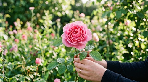 woman hands with pink rose