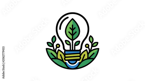 Foto Green energy lightbulb with leaves and plant sprouts, eco-friendly concept