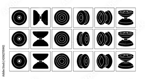 Yo-Yo Toy Icons, Classic Playtime Vector Set, Retro Entertainment Graphics, Vintage Game Collection