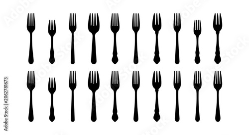 Collection of Black Fork Silhouettes, Various Sizes, Simple Flat Design Vector Icons