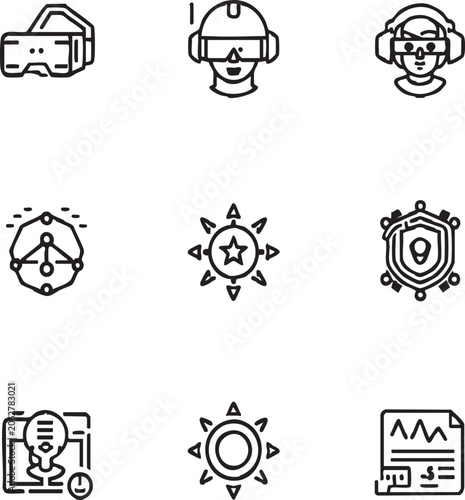 Artificial Intelligence and Machine Learning Line Icons Set with Robot, Neural Network and Automation Symbols