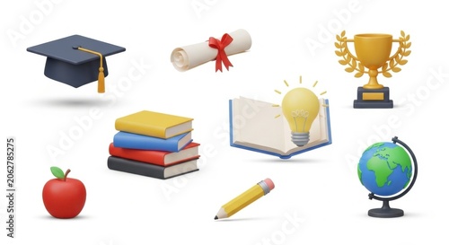 education icons, school supplies, graduation