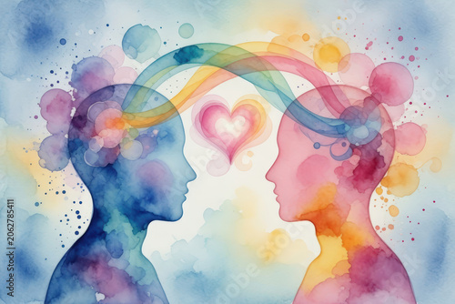 Rappresentazione artistica di empatia e amore tra due profili umani