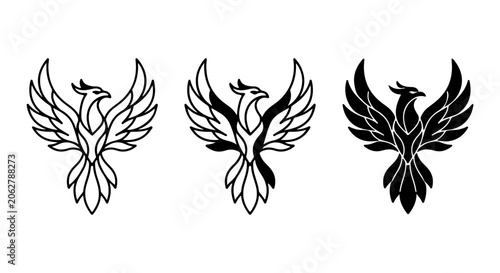 Phoenix Vector Icons, Mythical Bird Graphics, Firebird Symbol Set, Black and White Designs