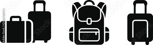 Photos Travel luggage suitcase and tourist backpack solid vector icons set